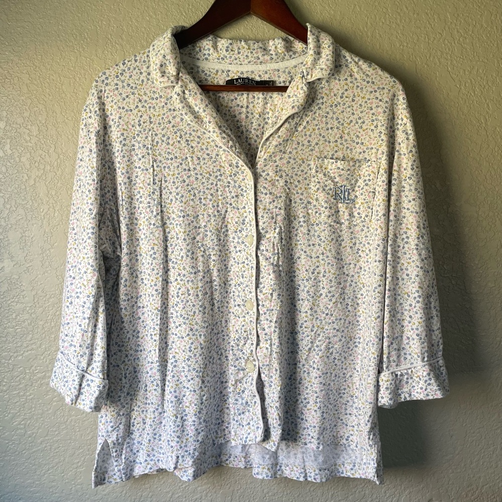 Lauren Ralph Lauren XL 100% Cotton Embroidered Logo Dainty Floral Pajama Set - Picture 2 of 16
